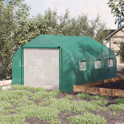 Outsunny 3.5 x 3 x 2m Outdoor Tunnel Greenhouse w/ Roll Up Door 6 Windows Green