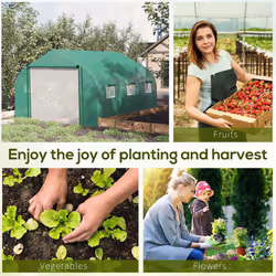 Outsunny 3.5 x 3 x 2m Outdoor Tunnel Greenhouse w/ Roll Up Door 6 Windows Green - Additional view 5