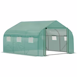 Outsunny 3.5 x 3 x 2m Outdoor Tunnel Greenhouse w/ Roll Up Door 6 Windows Green - Additional view 8