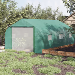 Outsunny 4.5 x 3 x 2m Outdoor Tunnel Greenhouse w/ Roll Up Door 6 Windows Green