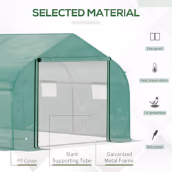 Outsunny 4.5 x 3 x 2m Outdoor Tunnel Greenhouse w/ Roll Up Door 6 Windows Green