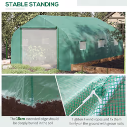 Outsunny 4.5 x 3 x 2m Outdoor Tunnel Greenhouse w/ Roll Up Door 6 Windows Green - Additional view 4