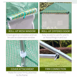 Outsunny 4.5 x 3 x 2m Outdoor Tunnel Greenhouse w/ Roll Up Door 6 Windows Green - Additional view 5