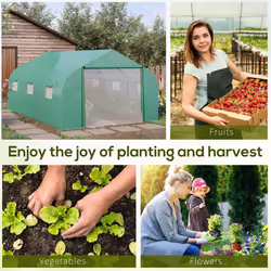 Outsunny 4.5 x 3 x 2m Outdoor Tunnel Greenhouse w/ Roll Up Door 6 Windows Green - Additional view 6