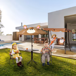 Outsunny Kids Foldable Four-Piece Garden Set w/ Table, Chairs, Umbrella - Brown - Additional view 5
