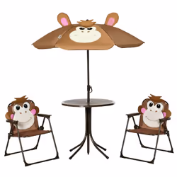 Outsunny Kids Foldable Four-Piece Garden Set w/ Table, Chairs, Umbrella - Brown - Additional view 8