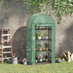 Outsunny 80 x 49 x 160cm Mini Greenhouse Portable Green House with Shelf Green