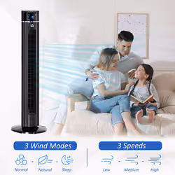 HOMCOM Tower Fan Anion Cooling Bedroom w/ Oscillating, Remote Controller, Black