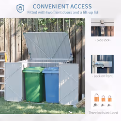 Outsunny 2-Bin Steel Rubbish Storage Shed w/ Double Locking Doors, Openable Lid