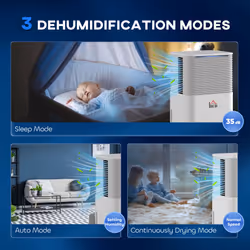 HOMCOM 12L/Day Portable Quiet Dehumidifier for Home, Electric Air De-Humidifier