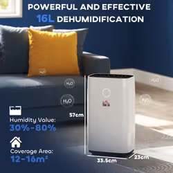 HOMCOM 16L/Day Portable Quiet Dehumidifier for Home, Electric Air De-Humidifier
