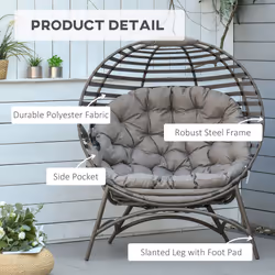 Outsunny Egg Chair w/ Cushion Steel Frame and Side Pocket, Brown