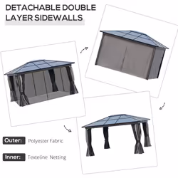 Outsunny 3.6 x 4m Aluminium Hardtop Gazebo Canopy w/ Polycarbonate Top