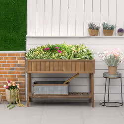 Outsunny Wooden Herb Planter Stand 8 Cubes Bottom Shelf Raised Bed Brown
