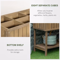 Outsunny Wooden Herb Planter Stand 8 Cubes Bottom Shelf Raised Bed Brown