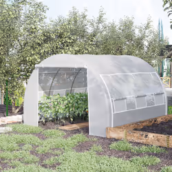 Outsunny 3 x 3 x 2 m Polytunnel Greenhouse Pollytunnel Tent w/ Steel Frame White