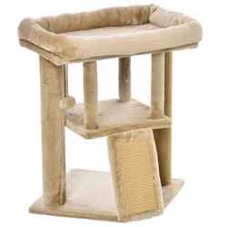 PawHut Cat Tree Activity Centre W/ Scratching Pad, Toy Ball, Cat House - Coffee