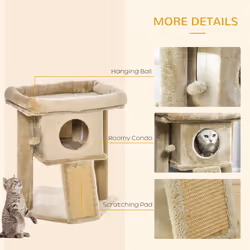 PawHut Cat Tree Activity Centre W/ Scratching Pad, Toy Ball, Cat House - Coffee - Additional view 8
