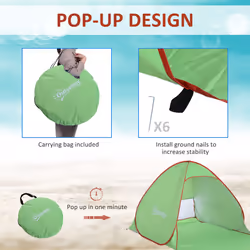 Outsunny 2-3 Person Pop up Tent Instant Camping Tent Sun Shade Shelter, Green