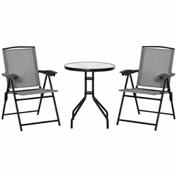 Outsunny Patio Bistro Set Folding Chairs Garden Coffee Table Grey