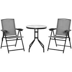 Outsunny Patio Bistro Set Folding Chairs Garden Coffee Table Grey