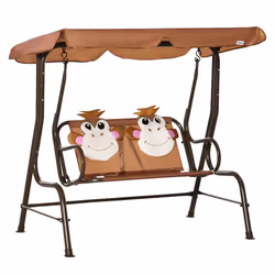 Outsunny Two-Seat Kids Canopy Swing Chair w/ Adjustable Awning