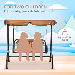 Outsunny Two-Seat Kids Canopy Swing Chair w/ Adjustable Awning