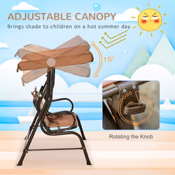 Outsunny Two-Seat Kids Canopy Swing Chair w/ Adjustable Awning