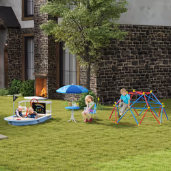 Outsunny Kids Foldable Four-Piece Garden Set w/ Table, Chairs, Umbrella - Blue - Additional view 6