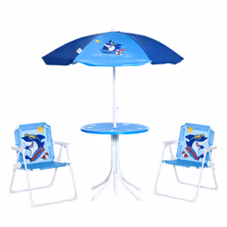 Outsunny Kids Foldable Four-Piece Garden Set w/ Table, Chairs, Umbrella - Blue - Additional view 8