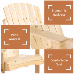 Outsunny Wooden Outdoor Double Adirondack Chair w/ Table Natural