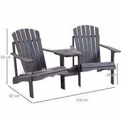 Outsunny Wooden Outdoor Double Adirondack Chair w/ Center Table & Umbrella Hole