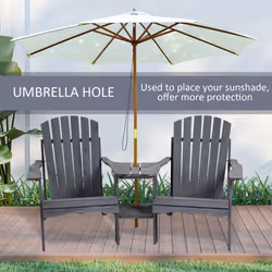 Outsunny Wooden Outdoor Double Adirondack Chair w/ Center Table & Umbrella Hole