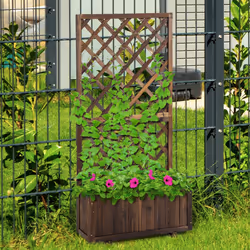 Outsunny Flower Stand Plant Shelf Outdoor Pine w/ Trough Planter, Carbonised