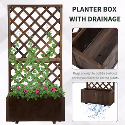 Outsunny Flower Stand Plant Shelf Outdoor Pine w/ Trough Planter, Carbonised - Additional view 11