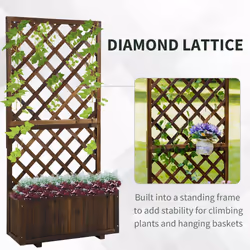 Outsunny Flower Stand Plant Shelf Outdoor Pine w/ Trough Planter, Carbonised