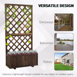 Outsunny Flower Stand Plant Shelf Outdoor Pine w/ Trough Planter, Carbonised - Additional view 4