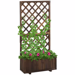 Outsunny Flower Stand Plant Shelf Outdoor Pine w/ Trough Planter, Carbonised - Additional view 8