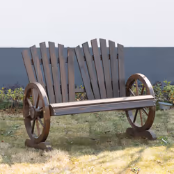 Outsunny 2 Seater Garden Bench w/ Wheel-Shaped Armrests Carbonized Colour