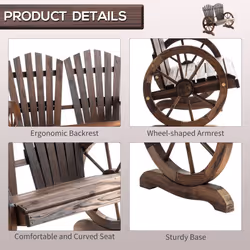 Outsunny 2 Seater Garden Bench w/ Wheel-Shaped Armrests Carbonized Colour