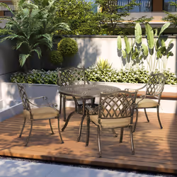 Outsunny 4 Seater Outdoor Dining Set with Cushions Parasol Hole Cast Aluminium