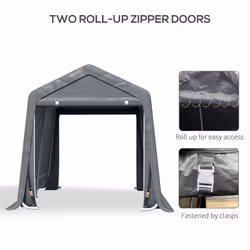 Outsunny Garden Storage Tent Bike Shed w/ Metal Frame & Zipper Doors, Grey
