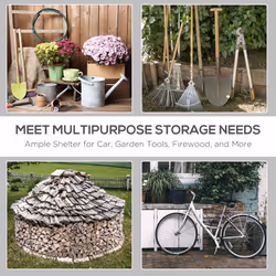 Outsunny Garden Storage Tent Bike Shed w/ Metal Frame & Zipper Doors, Grey - Additional view 4