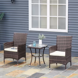 Outsunny 2 Pieces Outdoor Rattan Armchair Garden Dining Chair Set Brown