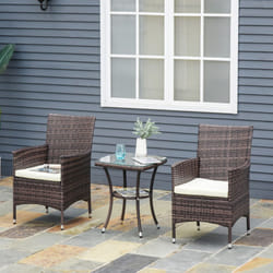 Outsunny 2 Pieces Outdoor Rattan Armchair Garden Dining Chair Set Brown