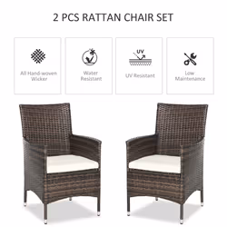 Outsunny 2 Pieces Outdoor Rattan Armchair Garden Dining Chair Set Brown