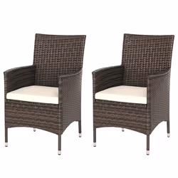 Outsunny 2 Pieces Outdoor Rattan Armchair Garden Dining Chair Set Brown - Additional view 8