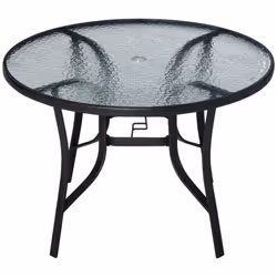 Outsunny 106cm Round Garden Dining Table with Parasol Hole Glass Top