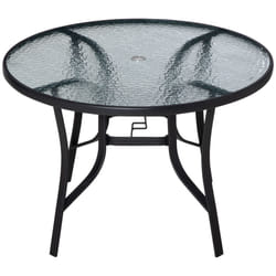 Outsunny 106cm Round Garden Dining Table with Parasol Hole Glass Top