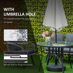 Outsunny 106cm Round Garden Dining Table with Parasol Hole Glass Top